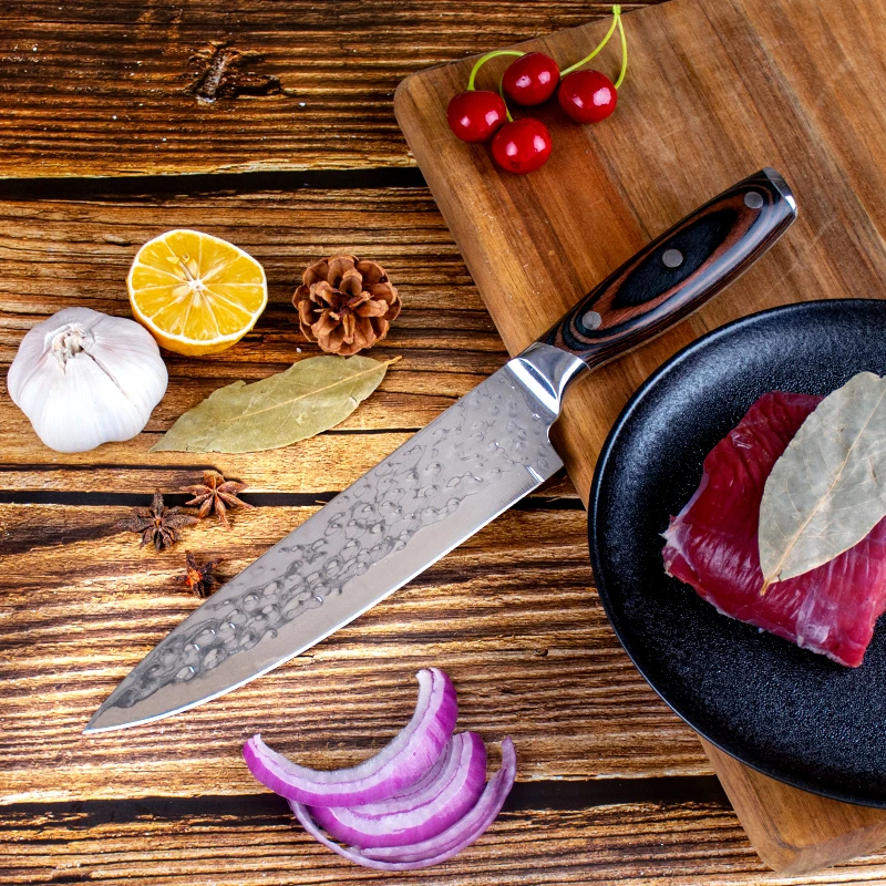 Customization Stainless Steel Pakka Wood Handle Chef Knife Set Forged 5 PCS Kitchen Knife Set