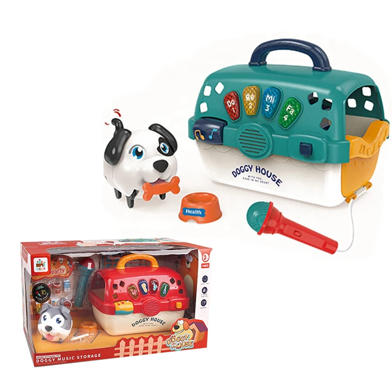 Multifunktionales Interaktives Spielzeug-Aufbewahrungsbox mit Mikrofon,  Sprachsteuerung und Induktion, Musikalisches Hundespielzeug mit Zubehr fr  Kinder