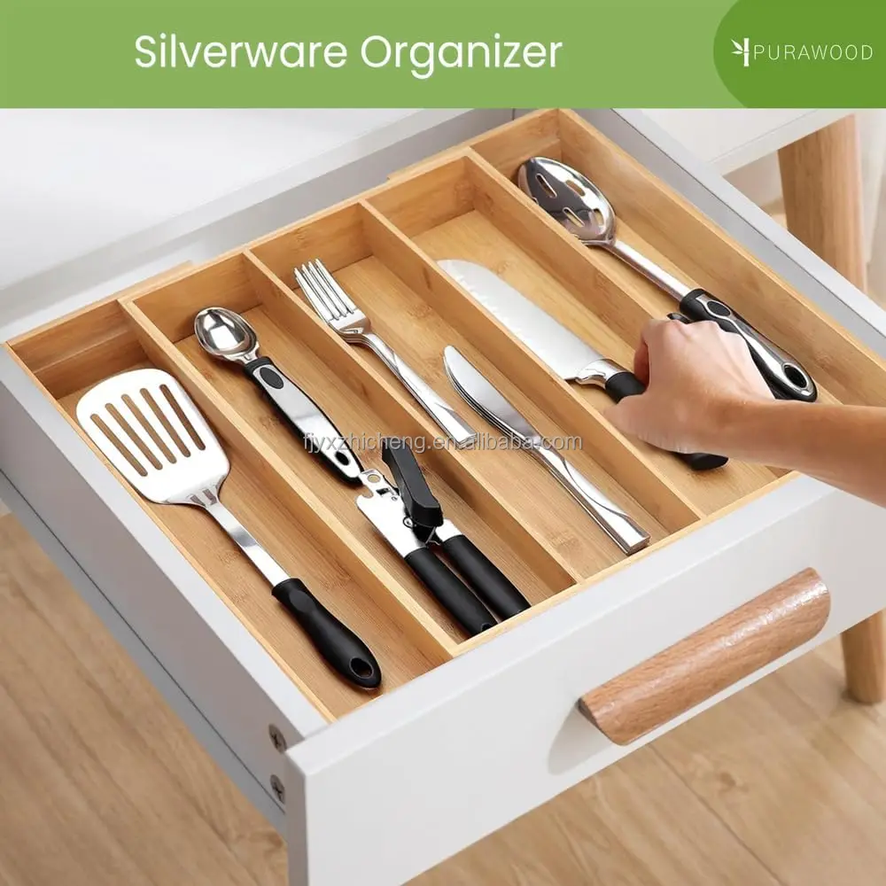 product premium 2 pack bamboo drawer organizer expandable silverware utensil tray dividers 7 9 slots kitchen organizer for flatware-3