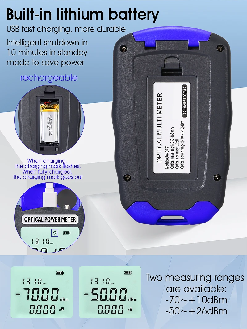 COMPTYCO Fiber Optic Tester AUA-DC7/DC5 Rechargeable OPM with LED and RJ45 tester Fiber Optic Equipment Optical Power Meter factory