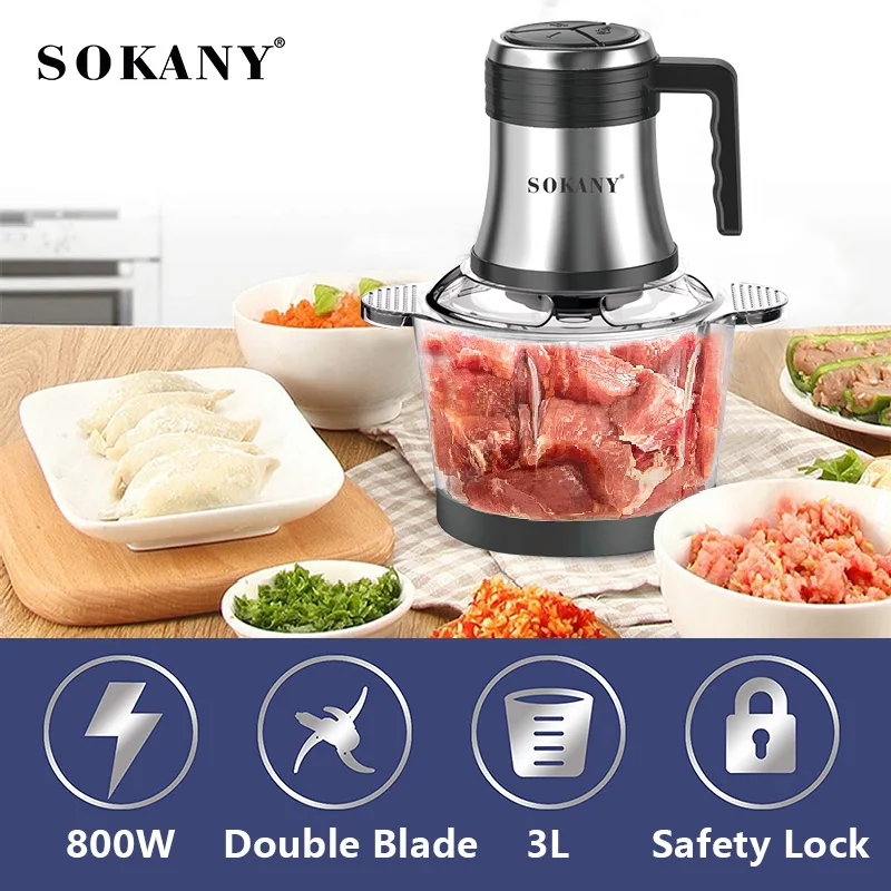7026 6l 10l 12l Electric Stainless Steel Sokany Pounding Machine Food Processor Chopper Meat Grinder