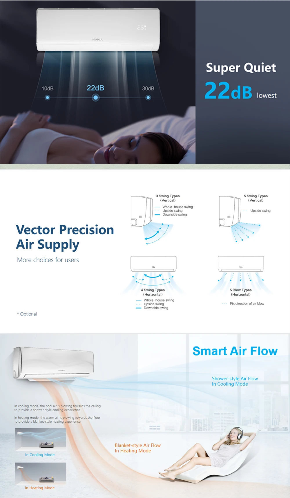 Manja Split Air Conditioners 9000btu 12000btu 18000btu 24000btu Fixed Speed Air Conditioners