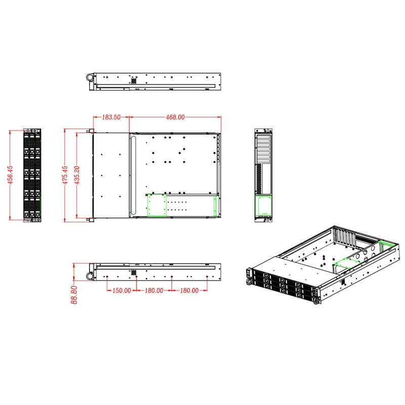 2U Bays Rack Dual Storage Server Industrial 2U Storage Server Chassis ...