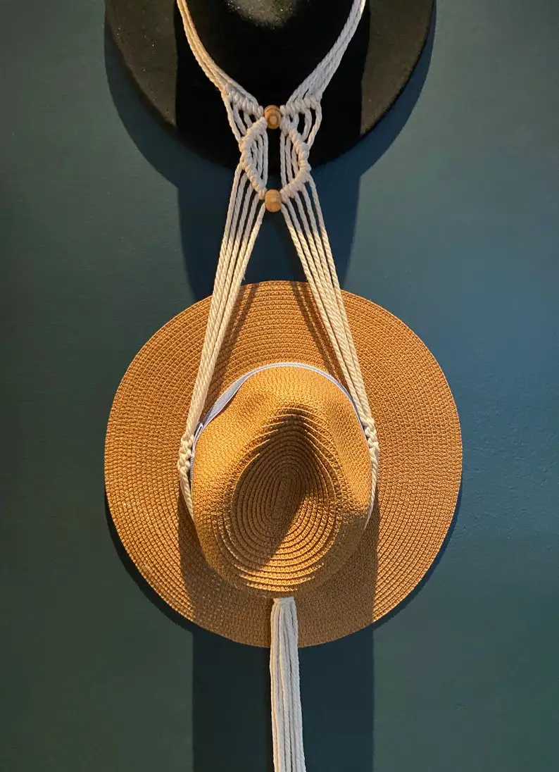 Boho натуральный подарок ручной работы фермерский хлопковый двойной подвесной органайзер макраме держатель для шляпы
