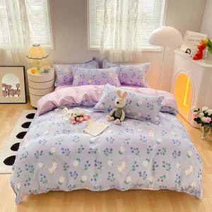 Wholesale  Flowers and Cartoon Patterns  Stock Microfiber Polyester Hot Sale Children for Home  Bed Sheet Bedding  Set