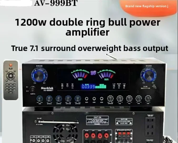 AV-9388BT/AV-999BT 2200W/1200W Professional 7-Channel BT Wireless Amplifier High-Fidelity Home Theater 7.1 Speaker System Metal