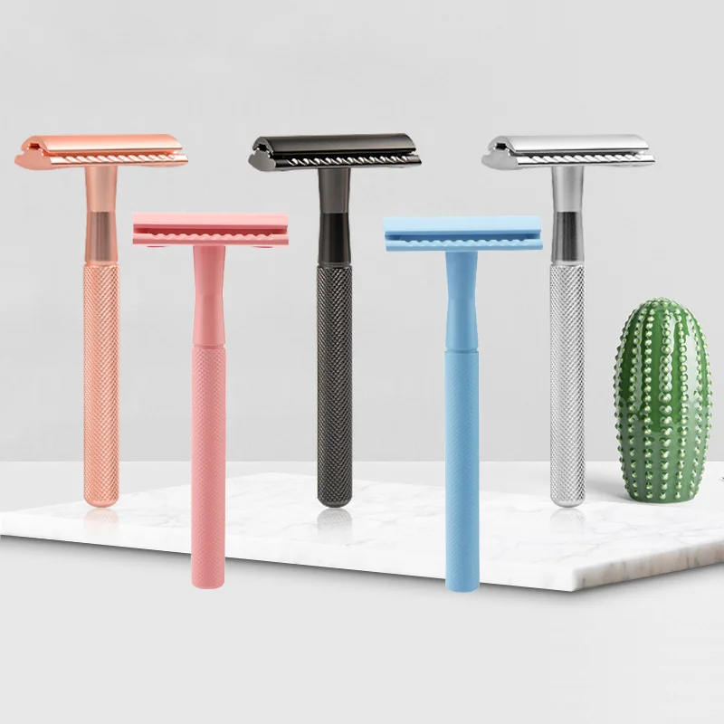 Высококачественная двухсторонняя металлическая Безопасная бритва с латунной ручкой, Классическая Бритва для мужчин