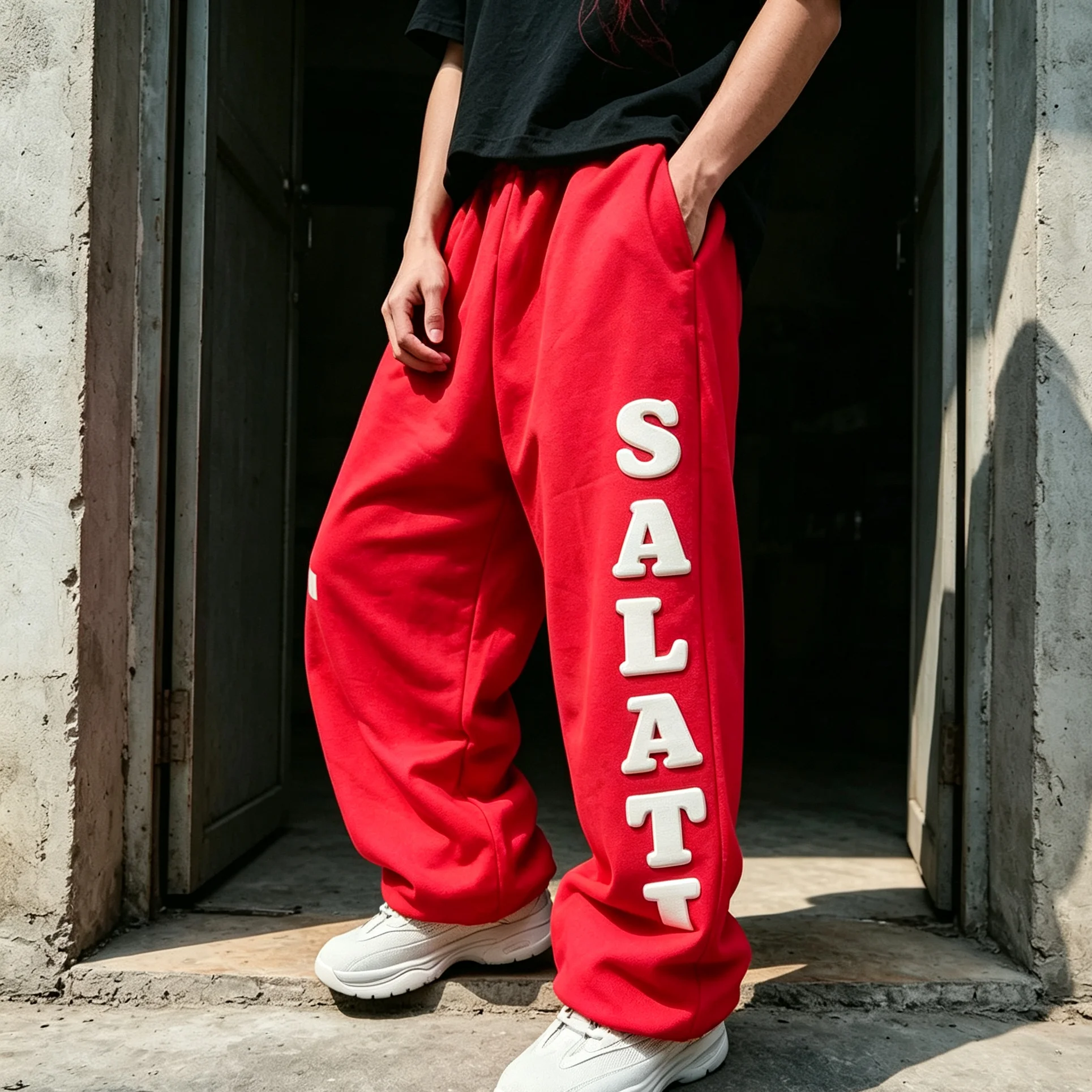 Custom 500GSM Elastic Waist Cotton Fleece Denim Vintage Stonewashed High Waist Straight Wide Leg Oversized Midweight Breathable gallery 2