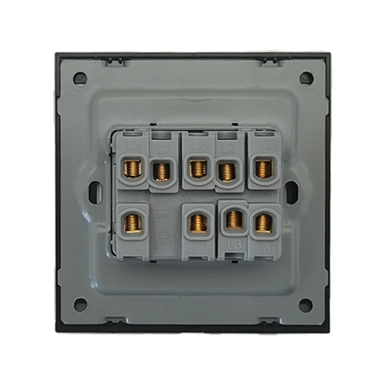 VNX UK Standard Gold Wire Drawing Color There Gang 10A Wall Switches With Neon Electrical Switches for Home