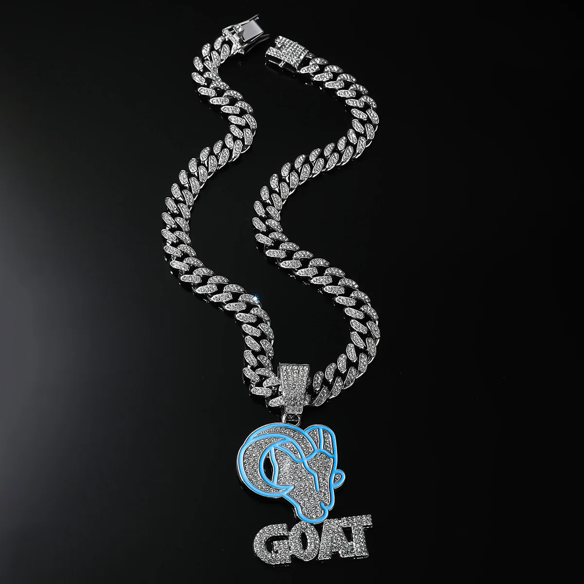 Alloy Diamond Hip Hop Goat Necklace - Punk Cuban Link Chain