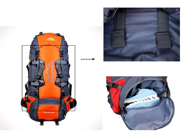 Factory Customized Cheap 80L Outdoor Adventure Eternal Frame Travelling Hiking Backpack with Rain Cover
