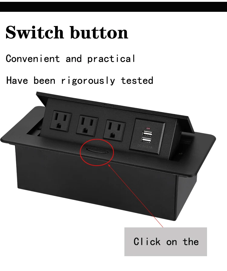 Inset hidden American standard power socket 2.1 USB charging jack Black American standard pop-up conference table desktop socket