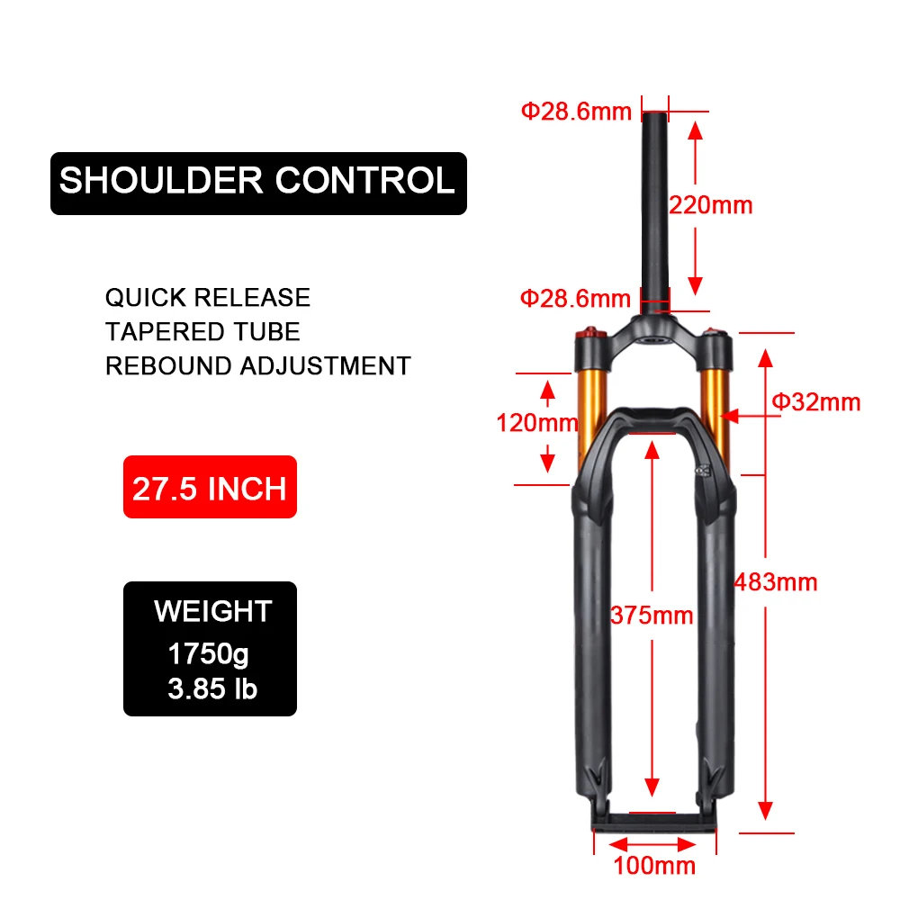 Fourche Suspension Avant Pneumatique VTT 26/27.5/29 Pouces - Réglage Rebond - 120mm De Course