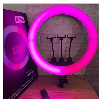 MJ56 22 Inch RGB Selfie Ring Light With Tripod Stand&3 Cell Phone Holder&Remote Control 22 Inch RGB Ring Light