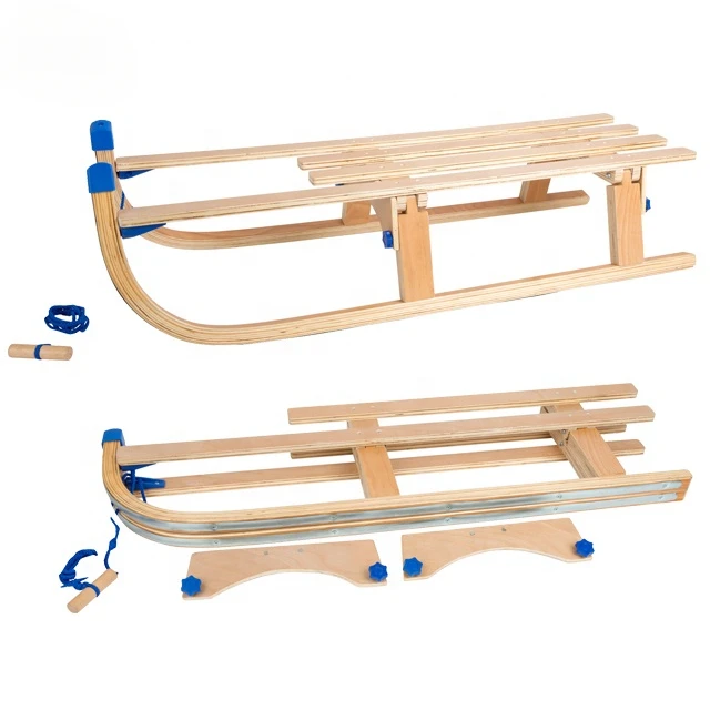 Factory Direct Wholesale Custom Snow Sledge Kids Outdoor Foldable Wooden Sled 80/90/100/110CM for Winter Fun
