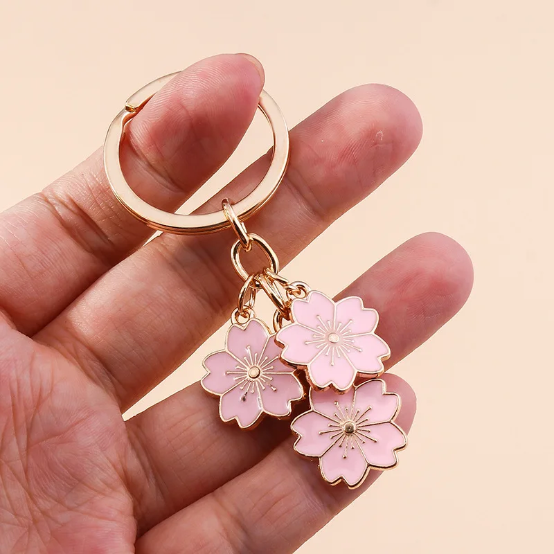 Flower Keychain Cute Handbag Key Chain Cherry Blossoms Keychains Personalized Key Ring Creative Gift for Women Girls Golden