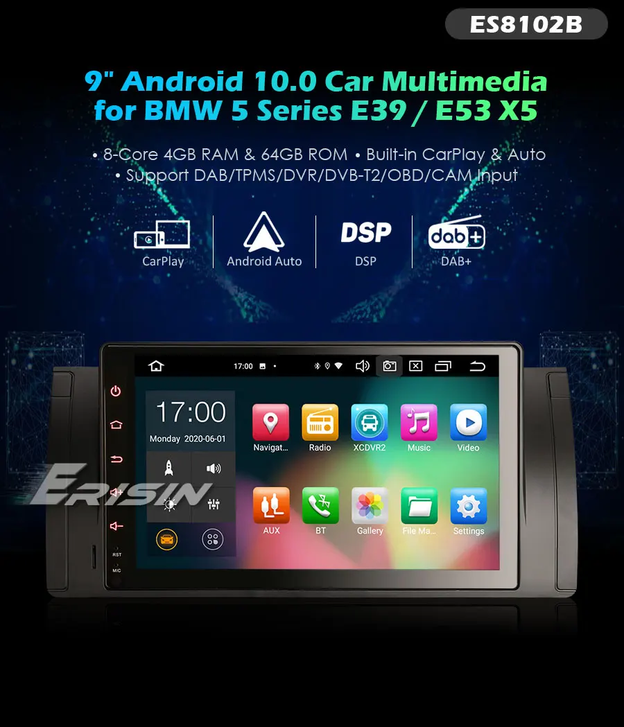 Erisin Es8102b 9英寸android 10 0车载媒体dsp Carplay Tpms Dab 4g For Bmw 5系列e39 E53 X5 M5 Buy 9英寸android 10 0车载立体声系统 Dab汽车音响 汽车音响宝马5系e39 E53 X5 M5 Product On Alibaba Com