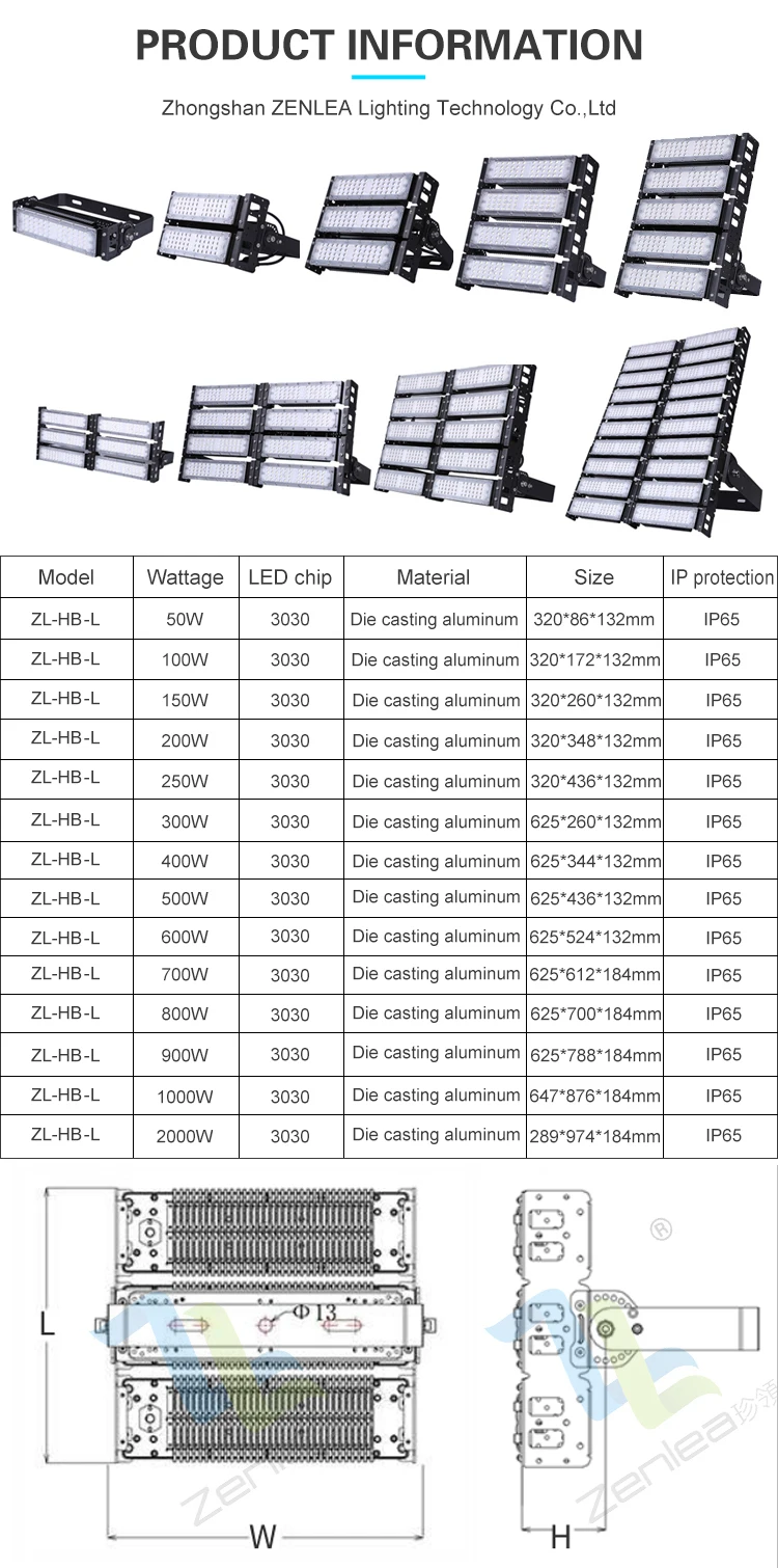 Ip66 Waterproof Outdoor Tennis Courts Lighting 250w 300w 400w 500w 600w 700w 800w 900w 1000w 2000w Led High Mast Flood Light