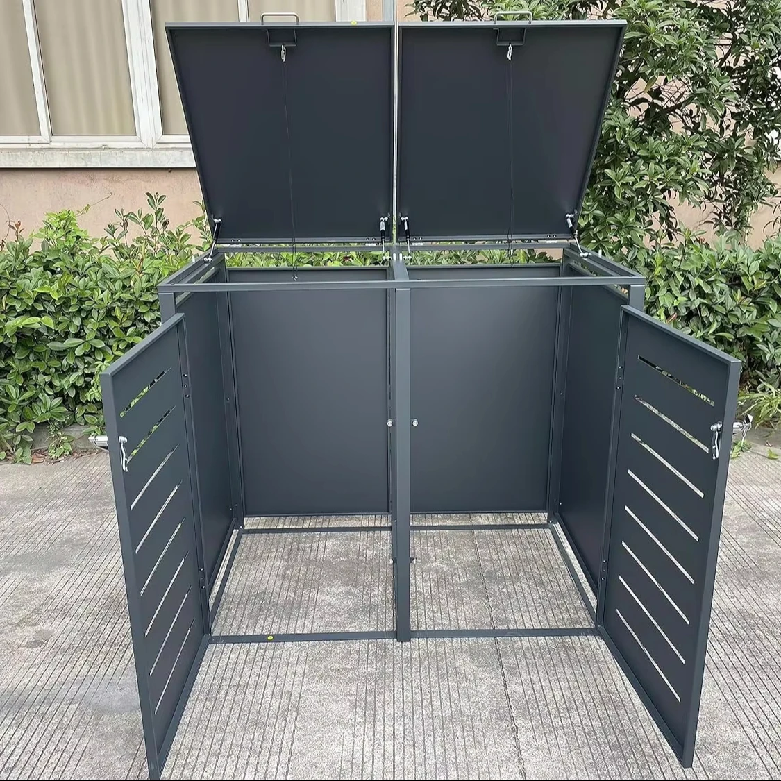 Commercial Outdoor Garbage Containers Metal Trash Bin  Waste Bins with Rolling Cover Trash Can with Lidwaste Segregation Bin