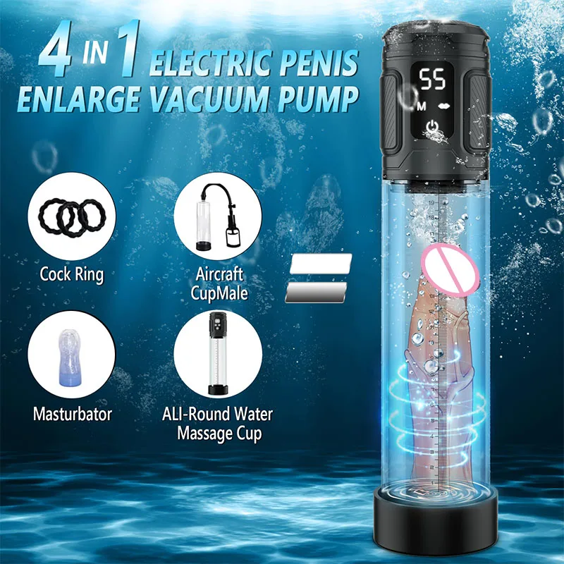 Waterproof Automatic Suction Cock Pump Devices Electric Male Enhancement Water Penis Pump with Penis Rings and Mini Pocket Pussy