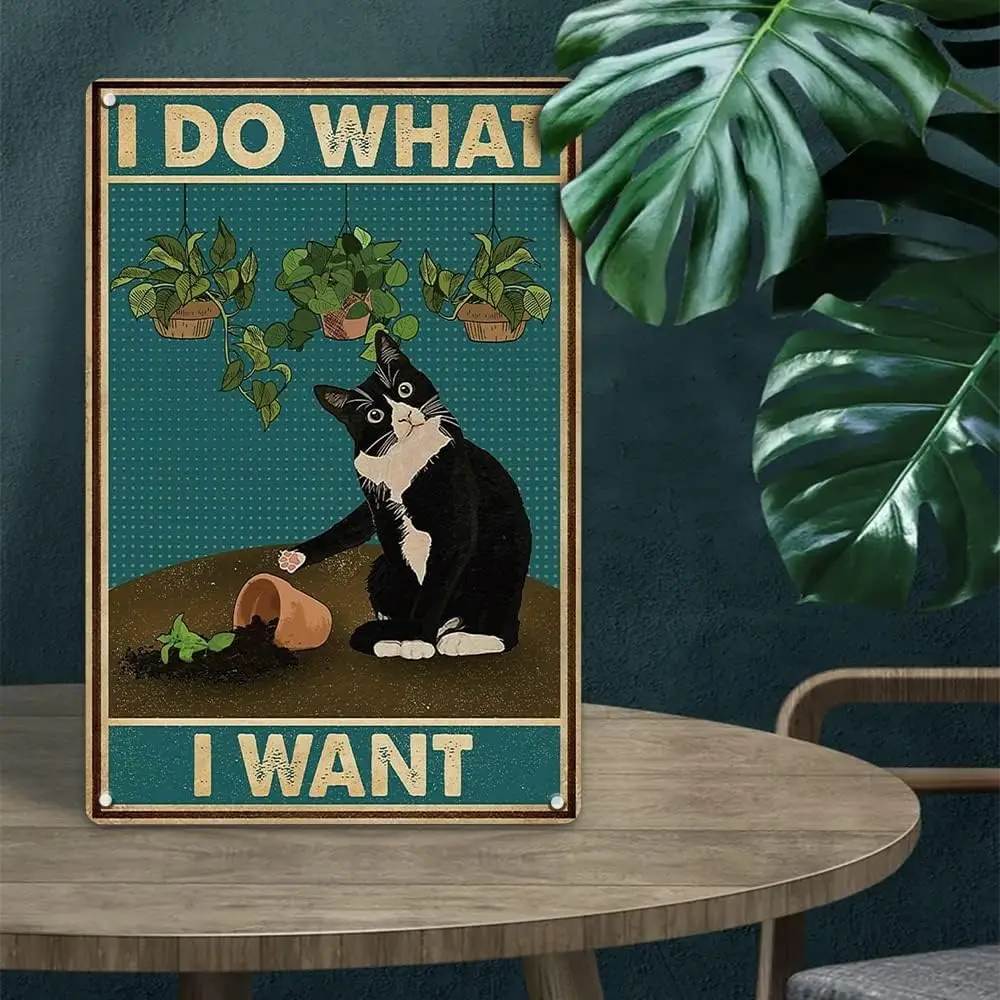 Funny Metal Sign Love Cat tin Sign Touch My Coffee Black Cat Art Poster  8x12 in