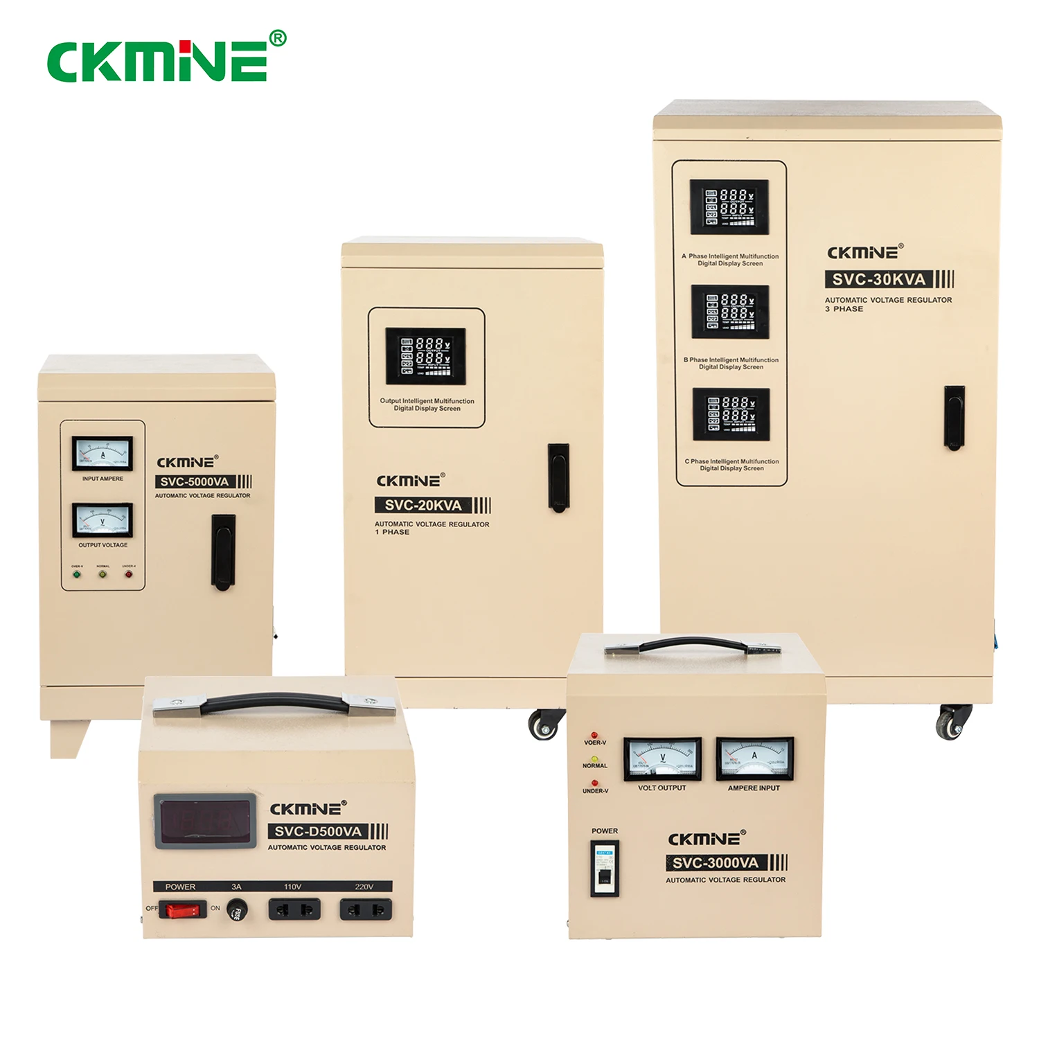 CKMINE Single Phase 220V AC SVC AVR 60kva 50kva 40kva 30kva Servo Motor Type Automatic Regulator Control Voltage Stabilizer
