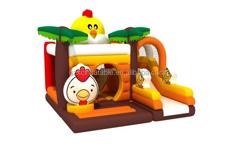Digital Printing Chicken Cartoon Inflatable Combo Bouncy House With Slide and 3 Years Warranty