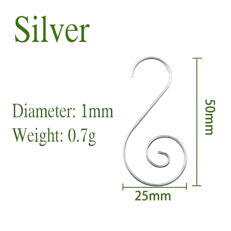 Оптовая продажа, металлические крючки, декоративные крючки из нержавеющей стали, вешалка для рождественской елки, красный/зеленый/Золотой/Серебряный