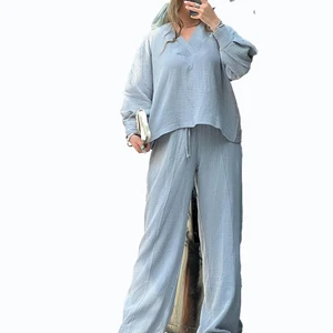 Women's Summer Y2k Solid V-neck Backless Regular Tops and Above Knee Wide-leg Pants Casual Two Piece Set