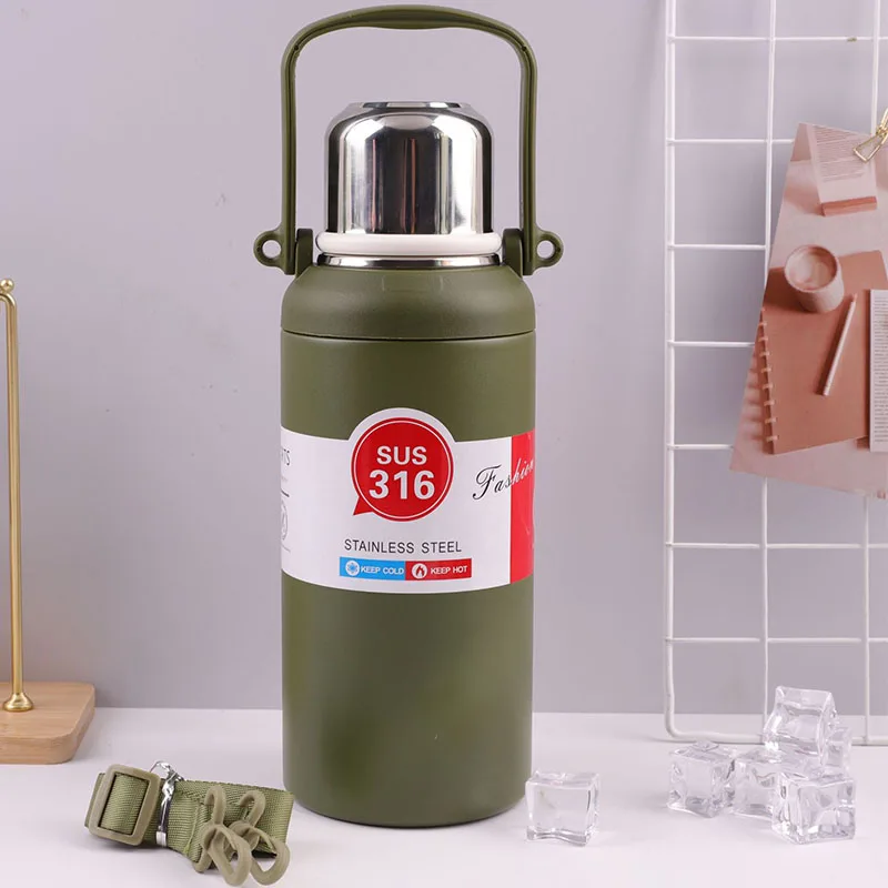 Customized Logo Reusable Gym Sport Metal Bottles Stainless Steel Vacuum Flasks Thermel Water Bottle Cup with Handle