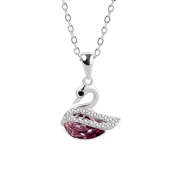 Romantic Austrian Crystal  Rhodium Plated sterling silver 925 pink swan pendant necklace