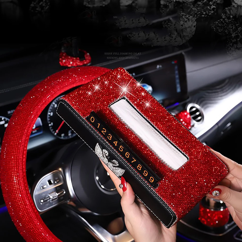 Red Bling Car Accessories for Women Interior Cute Set Girls USB Charger  Tissue Box Holder Ashtray