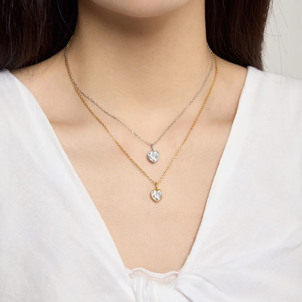 KAKODIY's best choice for Valentine's Day gift 925 sterling silver rhodium-plated 18K gold chain 5A zircon heart-shaped love pendant necklace detail 4