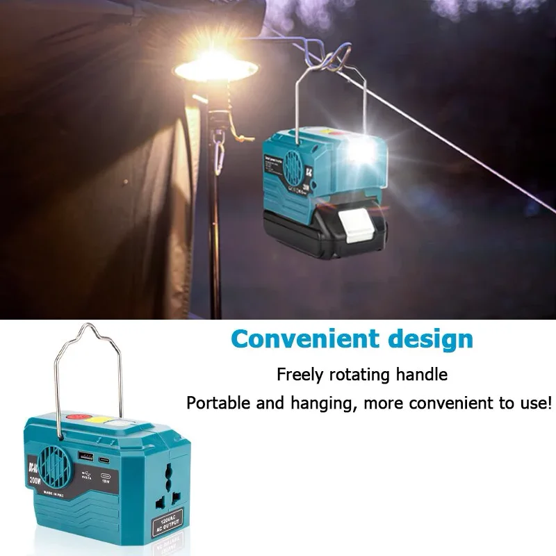 For Dewalt Battery DC 18v to AC 110v 220v Output Inverter Generator with USB Charger Adapte Cordless Power 200W Inverter