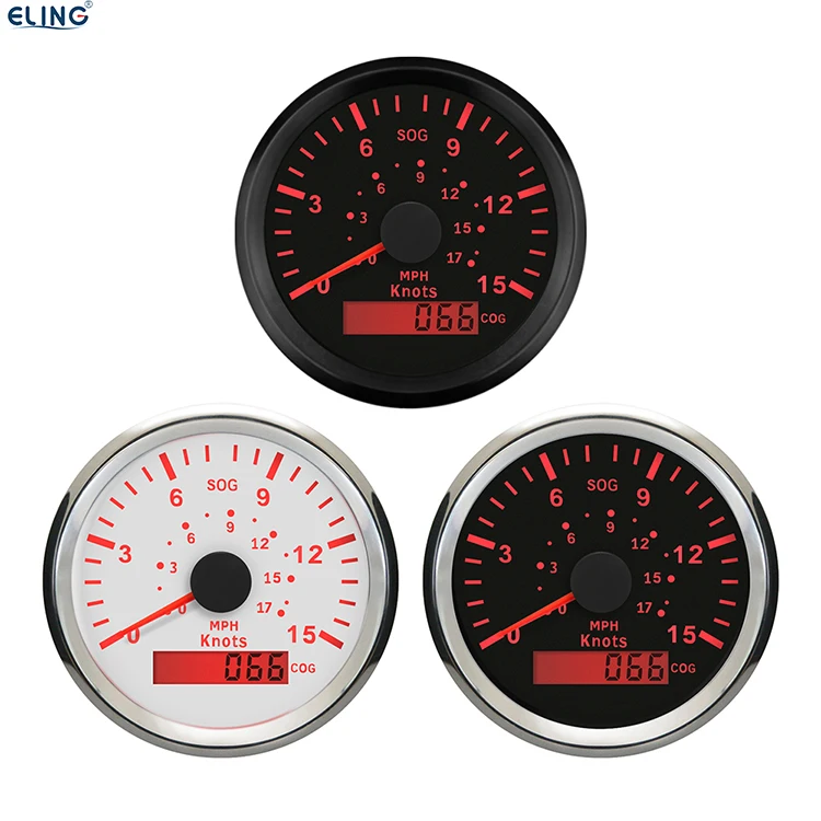 12V/24V 85mm ELING Marine GPS Speedometer 0-15Knots 0-17MPH Speed Gauge with Course for Boat Yacht Vessels with Backlight 3-3/8 