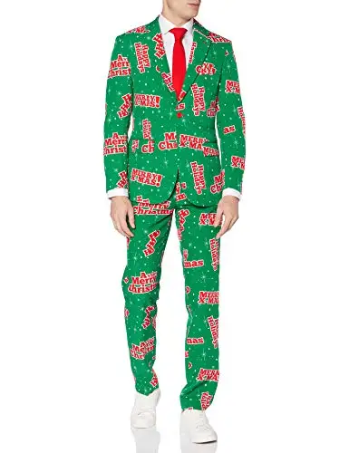 Completo Da Uomo Con Giacca A Paillettes Per Natale, Vestibilità Regolare, XL, Con Pantaloni E Cravatta