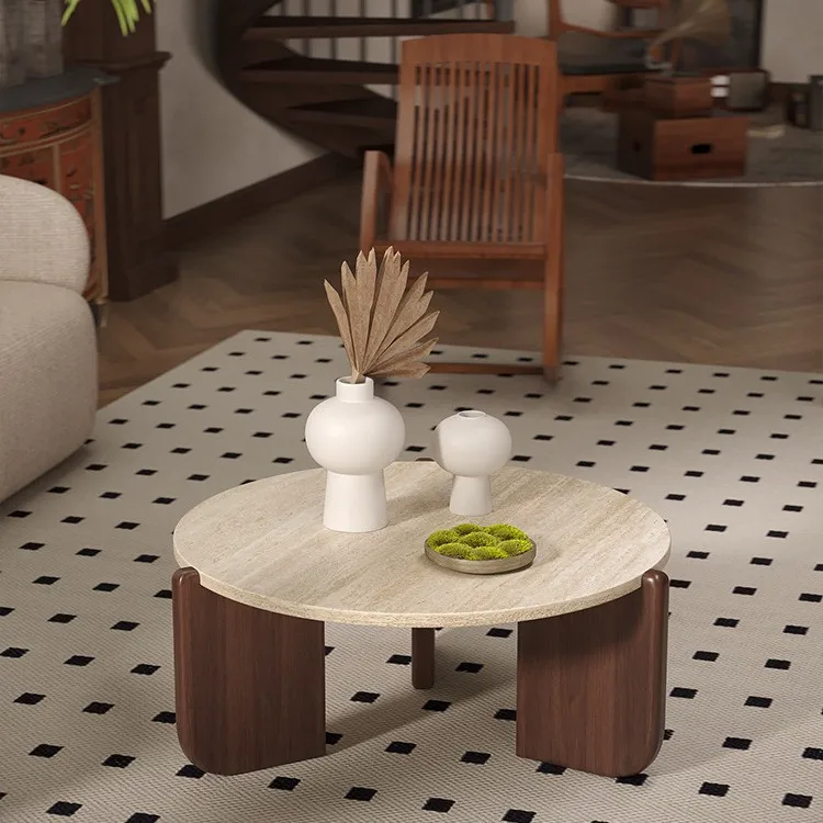 birch travertine stone tea table minimalist round marble side furniture for home living room-1