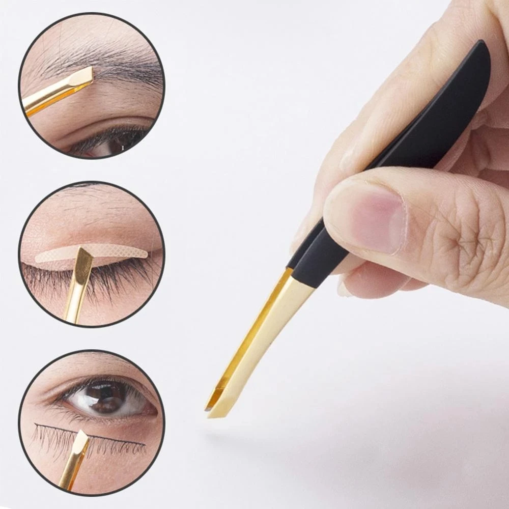 Whole sale Hair Removal Makeup Tool Golden Head Slanted Stainless Steel Tweezer Trimmer Eyelash Clip Eyebrow Tweezer