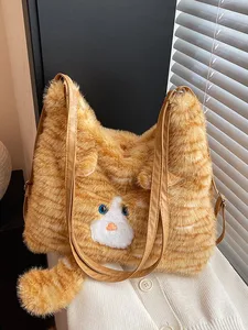custom logo Plush and Cute cat Underarm Bag for Women 2026 New Winter Backpack  Large-capacity  Tote Bag