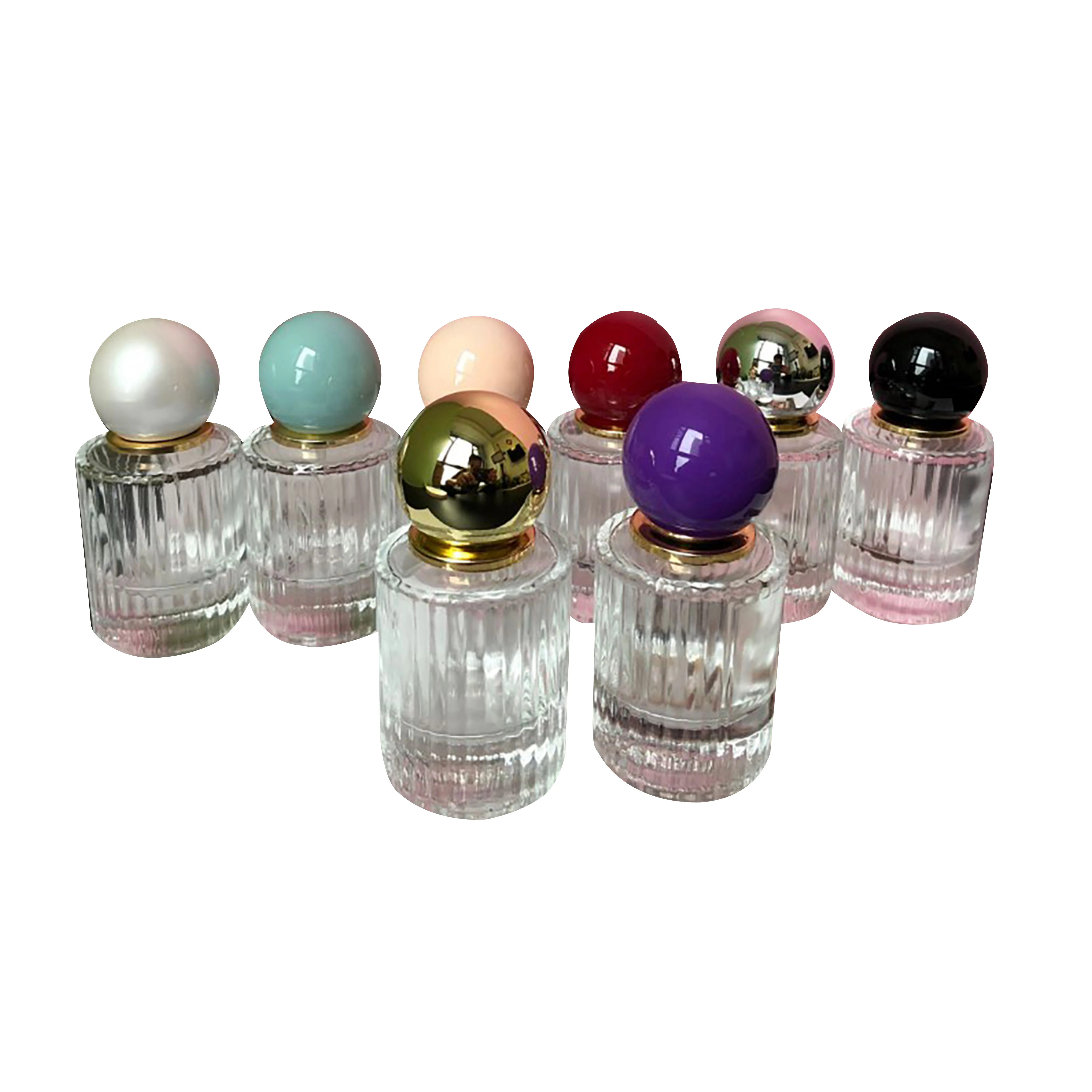 New 30ML 50ML high-end eau de parfum corrugated clear perfume bottle vertical strip glass spray bottle with ball cap