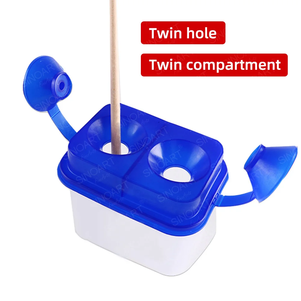 Sinoart Two Holes Square Brush Washer Plastic Twin Compartment Artist