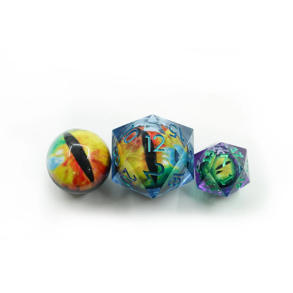 Dados grandes de 33MM de resina con bordos afiados D20 poliédricos para RPG D&d dados para xogos RPG dado D20 de ollo de dragón de resina