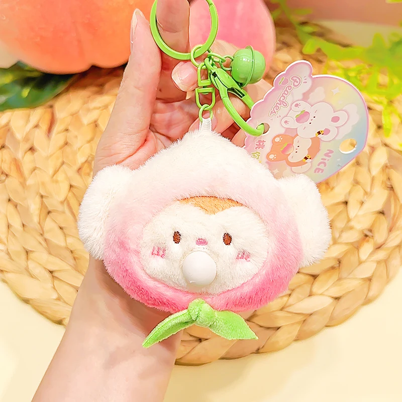 Promotional 3D Cartoon Anime Key Chain Animal Bubbles Series Rabbit Monkey Shape Cute Plush Keychain