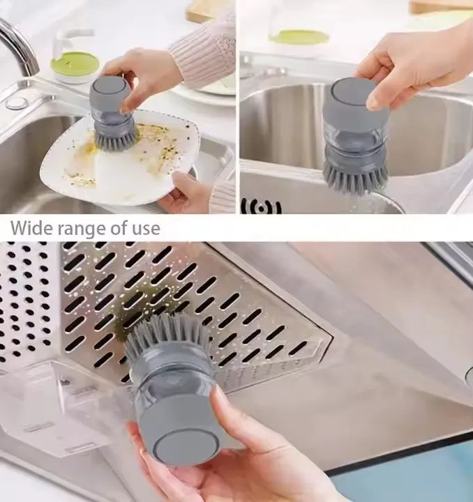Kitchen Gadgets Dish Brush with Soap Dispenser Home Decor Products Kitchen Tank Brush Scrubber Scourer Sponge Dishes Pots Brush