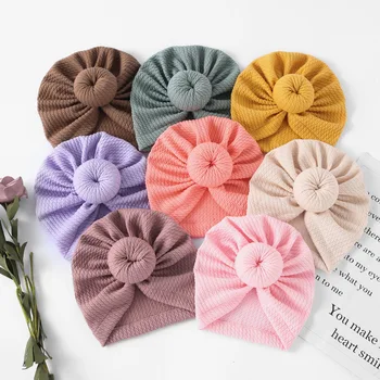 1pc Waffle Turbans Baby Round Knot Head Wraps Newborn Solid Color Donuts Bonnet Hats Kid Photo Props Headwear Girls Bun Headband