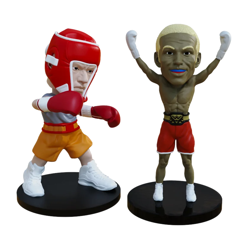 Proveedor fabril: figura de resina personalizada de jugador de boxeo con cabeza bamboleante (bobble head), venta al por mayor en grandes volúmenes, estatua de campeón, figura de resina con cabeza bamboleante