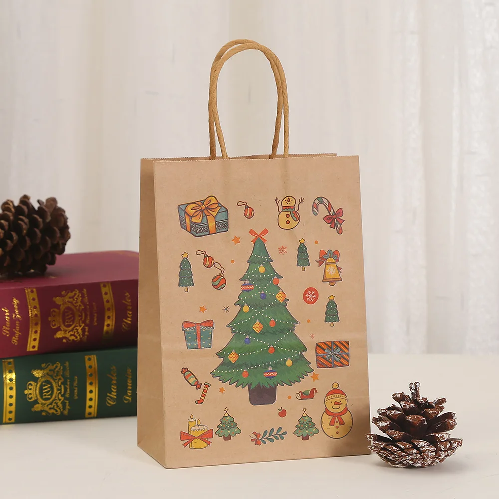 New Style Christmas Gift Bags With Handle High-grade Party Brown Kraft  Paper Bag for Christmas Packaging Kids Gift