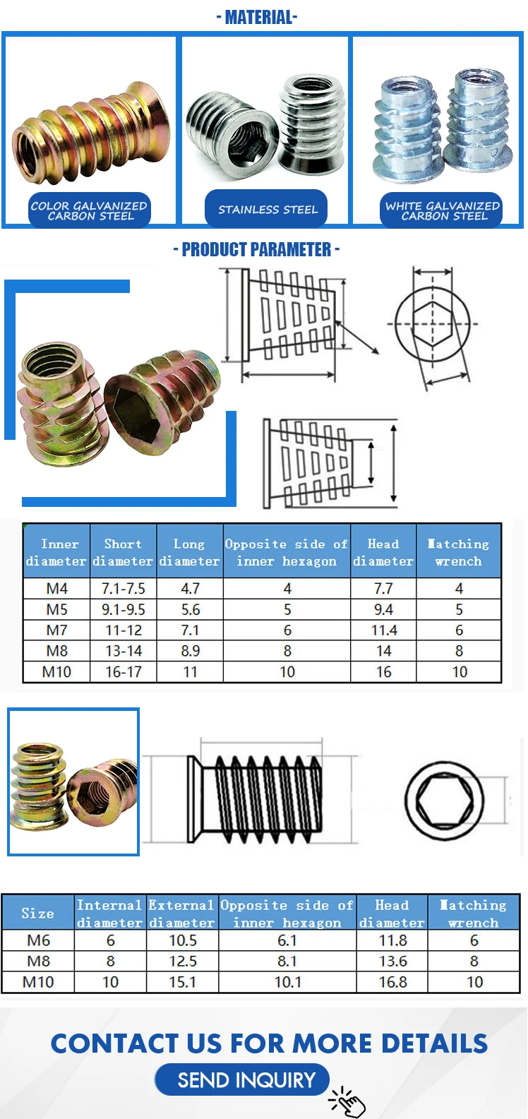 Manufacturers Hot Selling Threaded Inserts Wood Threaded Inserts Bolt