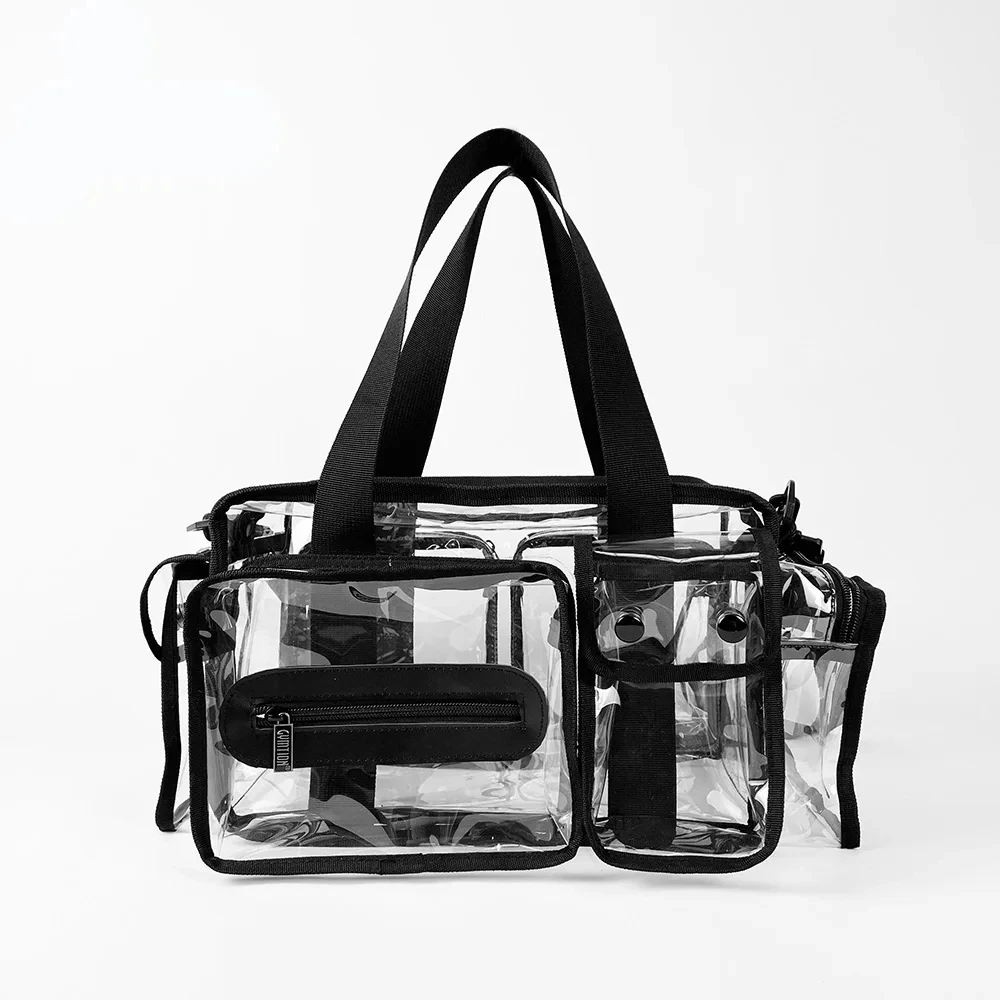 Clear Pvc Makeup Set Bag Carry Tote With Multiple Pockets And Tissue