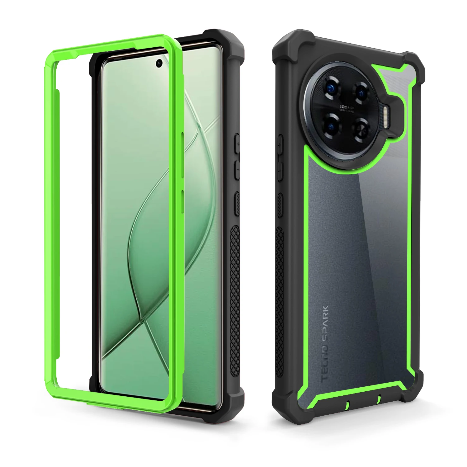 360 Phone Case for  Tecno  Spark 20 Pro Plus Space Defender Clear Bumper Fourcorner Shockproof 3 in 1 Phone Case